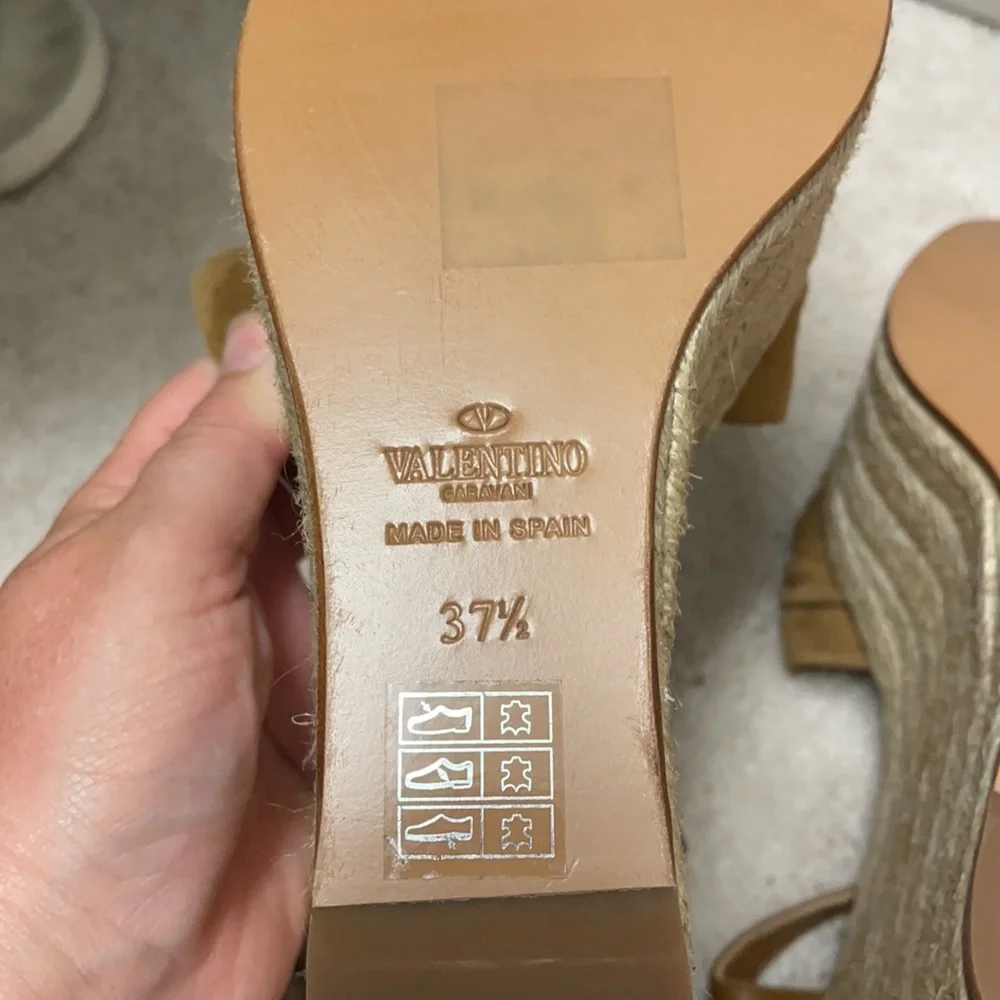 Valentino Garavani Tan Suede Bow Wedge Sandals
